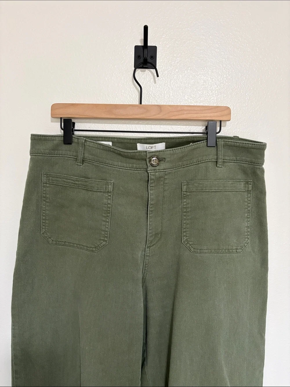 Ann Taylor LOFT The Palmer Wide Leg High Rise Twill Trouser Pant Green 14 - Picture 4 of 10